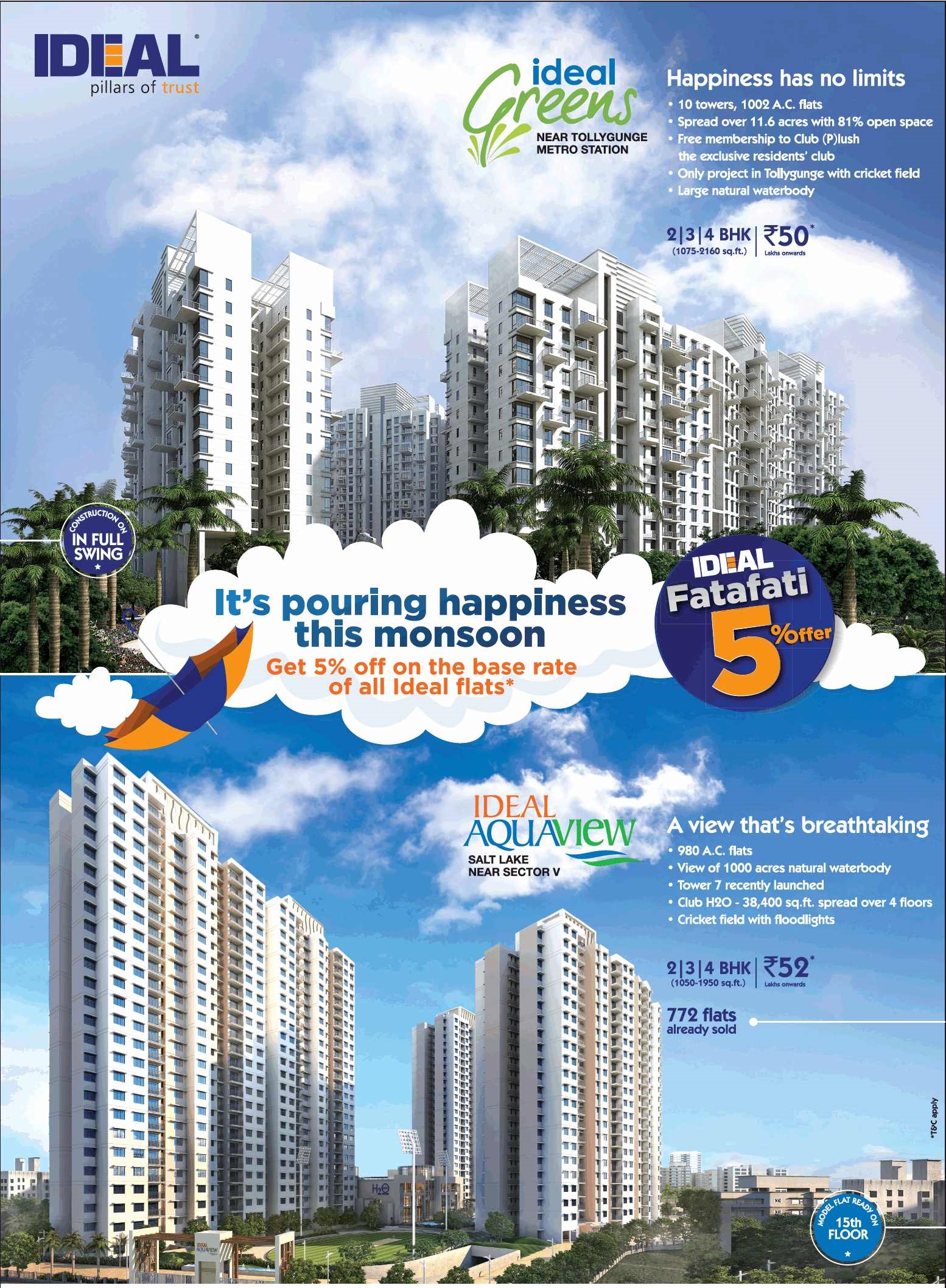 Get 5% off on the base rate of Ideal Aqua View & Ideal Greens in Kolkata Update